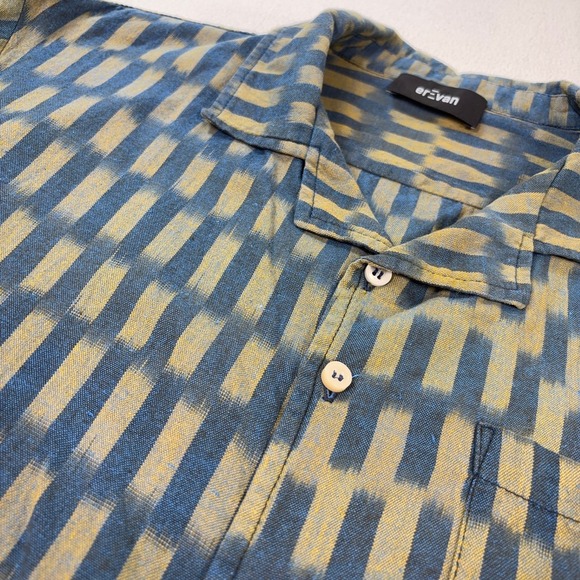 erEvan Shirt Men's L Green Japanese Fabric Geometric Pocket Made In France - Picture 9 of 16